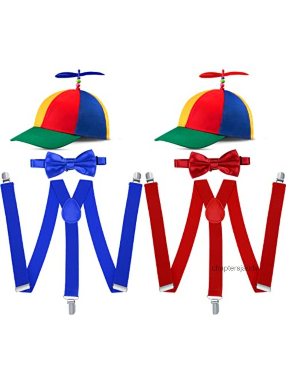 6 Pc Halloween Clown Costume Set Propeller Hats Bow Ties Suspenders